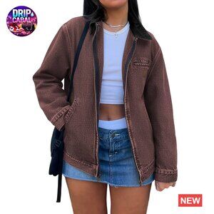 Denim Jacket Zipper Casual Fit Long Sleeve Classic Retro Y2K Chic